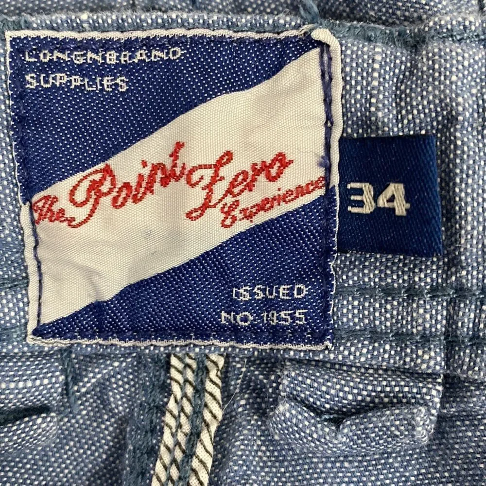 The Point Zero Experience Blue Cotton Linen Blend Roll Up Travel Pants